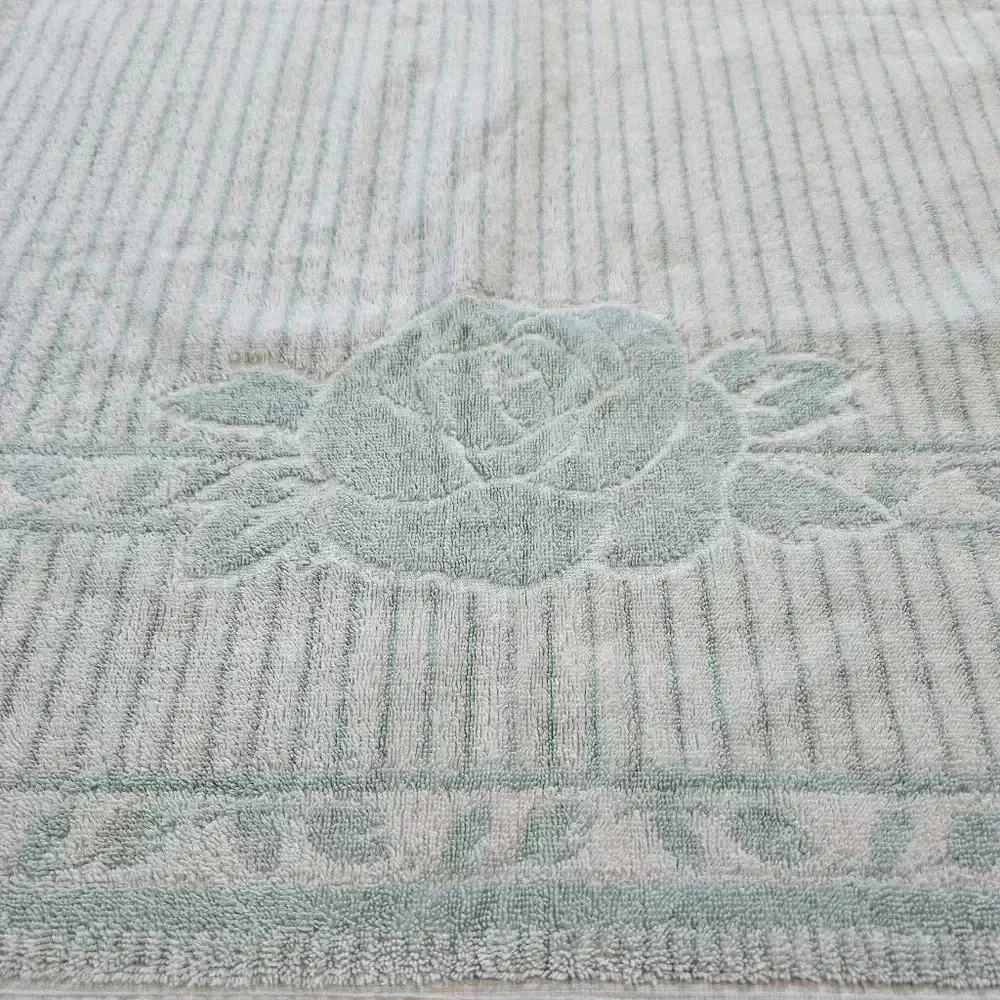 Cannon‎ Bath & Hand Towel Royal Family Retro Mod Flowers Mint Green USA Vintage